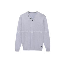 Men's Knitted Henley Button Neck Textured Front Pullover